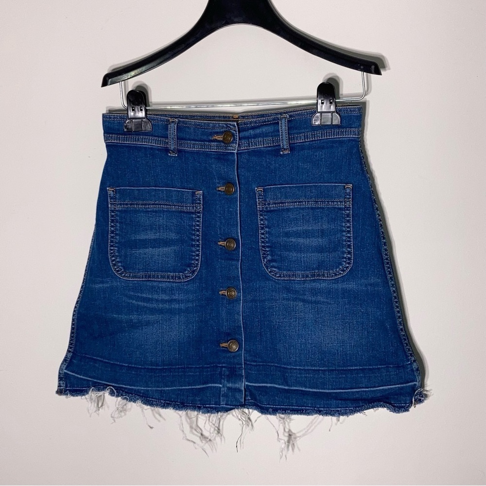 ZARA | Button Front Cut Off Denim Mini Skirt